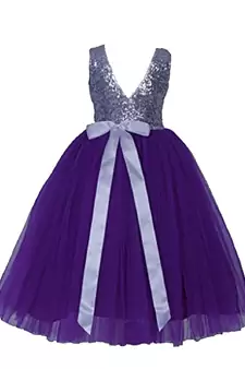Purple Plain Net Kids Girl Gowns
