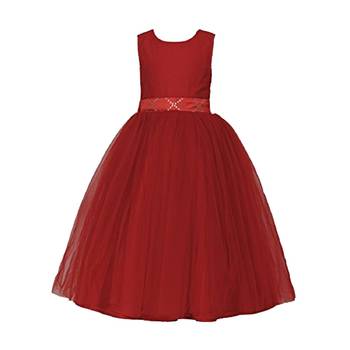 Red Plain Net Kids Girl Gowns 1