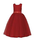 Red Plain Net Kids Girl Gowns