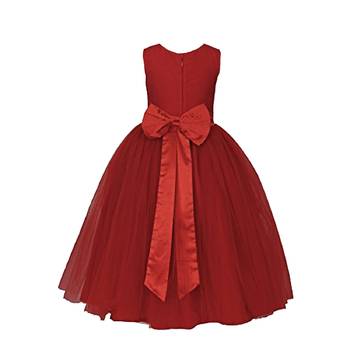 Red Plain Net Kids Girl Gowns 2