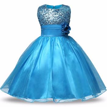 Blue Plain Net Kids Frocks 1