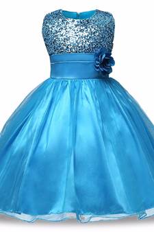 Blue Plain Net Kids Frocks