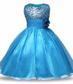 Blue Plain Net Kids Frocks