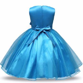 Blue Plain Net Kids Frocks 2