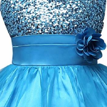Blue Plain Net Kids Frocks 3