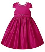 Pink Plain Raw Silk Kids Frocks