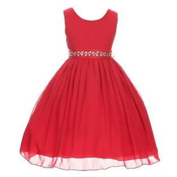 Red Plain Georgette Kids Frocks 1