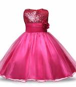 Pink Plain Net Kids Frocks