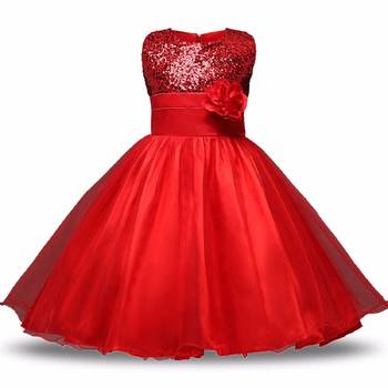 Red Plain Net Kids Frocks 1