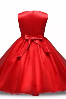 Red Plain Net Kids Frocks