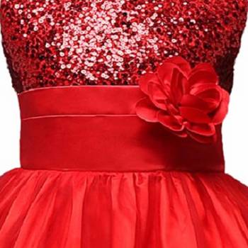 Red Plain Net Kids Frocks 3