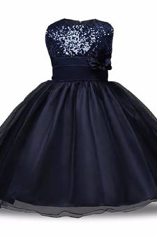 Blue Plain Net Kids Frocks