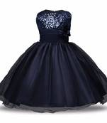 Blue Plain Net Kids Frocks