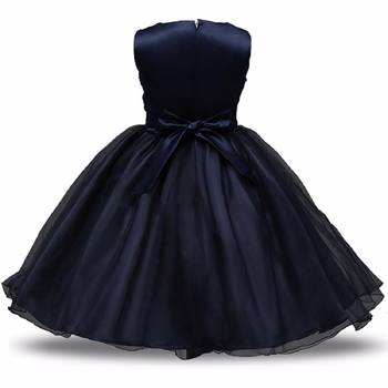 Blue Plain Net Kids Frocks 2