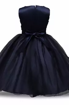 Blue Plain Net Kids Frocks