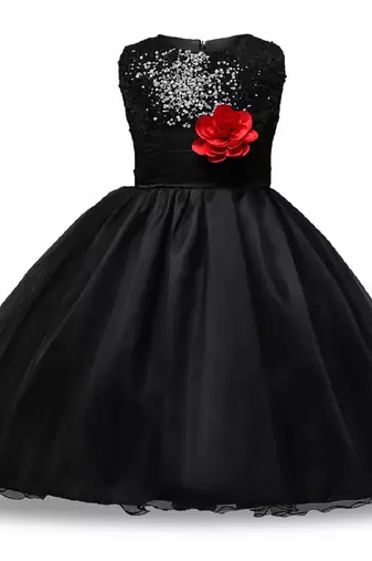Black Plain Net Kids Frocks