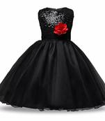 Black Plain Net Kids Frocks