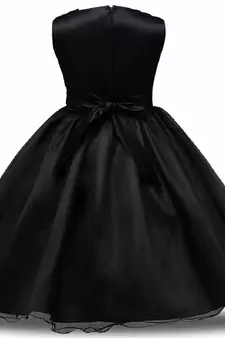Black Plain Net Kids Frocks