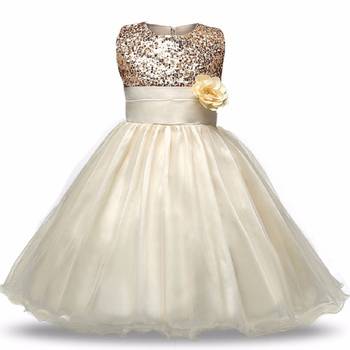 Gold Plain Net Kids Frocks 1