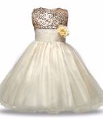 Gold Plain Net Kids Frocks