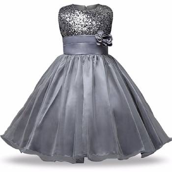 Grey Plain Net Kids Frocks 1