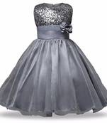 Grey Plain Net Kids Frocks