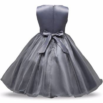 Grey Plain Net Kids Frocks 2