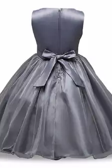 Grey Plain Net Kids Frocks