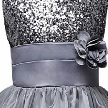Grey Plain Net Kids Frocks 3