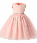 Beige Plain Tissue Kids Frocks