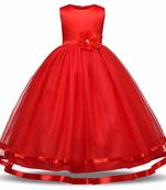 Red Plain Tissue Kids Frocks
