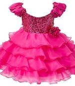 Pink Plain Tissue Kids Frocks