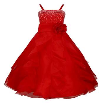 Red Plain Tissue Kids Frocks 1