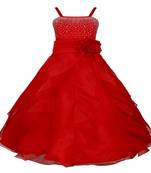 Red Plain Tissue Kids Frocks
