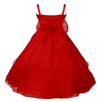 Red Plain Tissue Kids Frocks 2