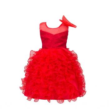 Red Plain Net Kids Frocks 1