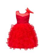 Red Plain Net Kids Frocks