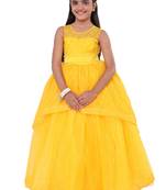 Yellow Plain Net Kids Frocks