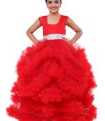 Red Plain Net Kids Frocks