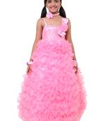 Pink Plain Tissue Kids Frocks