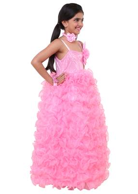 Pink Plain Tissue Kids Frocks 2