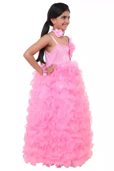 Pink Plain Tissue Kids Frocks