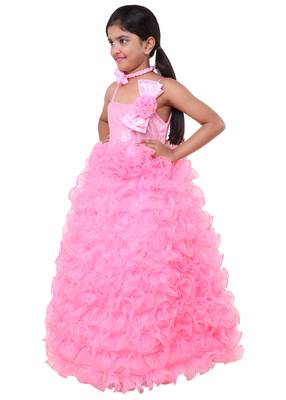 Pink Plain Tissue Kids Frocks 3