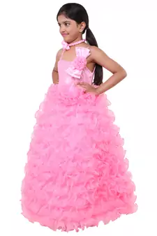 Pink Plain Tissue Kids Frocks