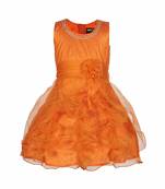 Orange Plain Tissue Kids Frocks