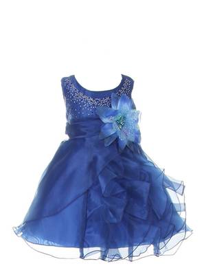 Blue Plain Tissue Kids Frocks 1