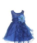 Blue Plain Tissue Kids Frocks