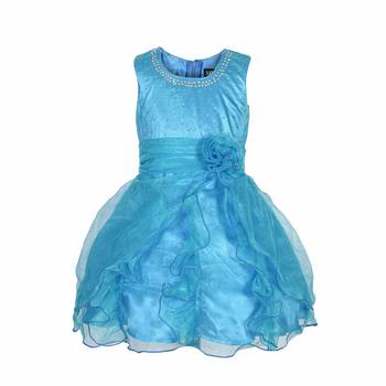 Blue Plain Tissue Kids Frocks 1