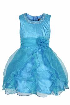 Blue Plain Tissue Kids Frocks