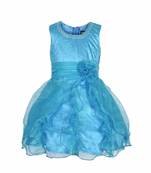 Blue Plain Tissue Kids Frocks